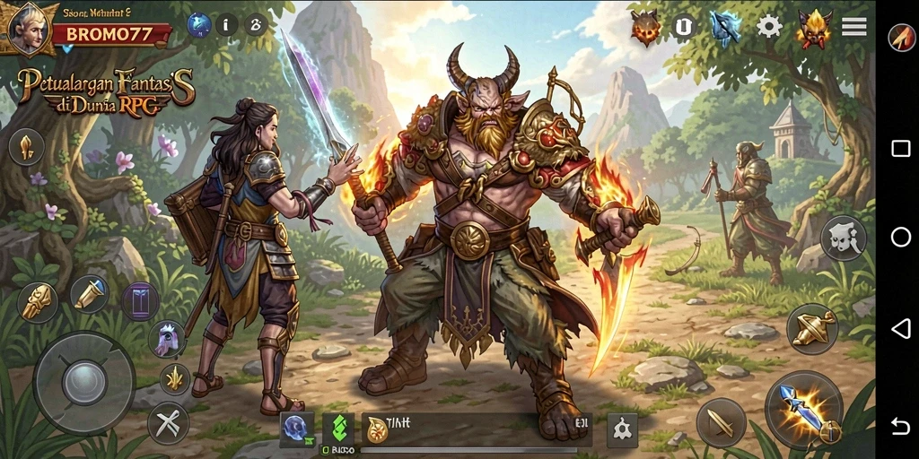 Screenshot BROMO77 menampilkan aksi pertarungan mendebarkan dalam permainan RPG.