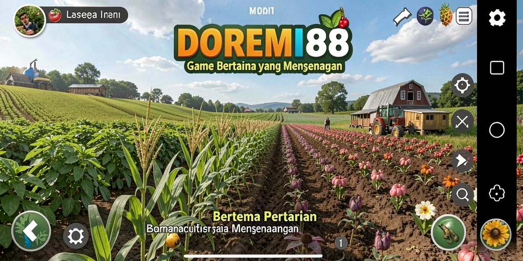 Tampilan gameplay seru DOREMI88 dengan ladang yang subur.