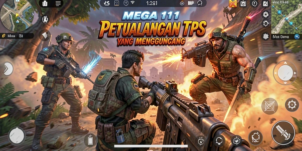 Tampilan gameplay seru di MEGA111 dalam aksi TPS.