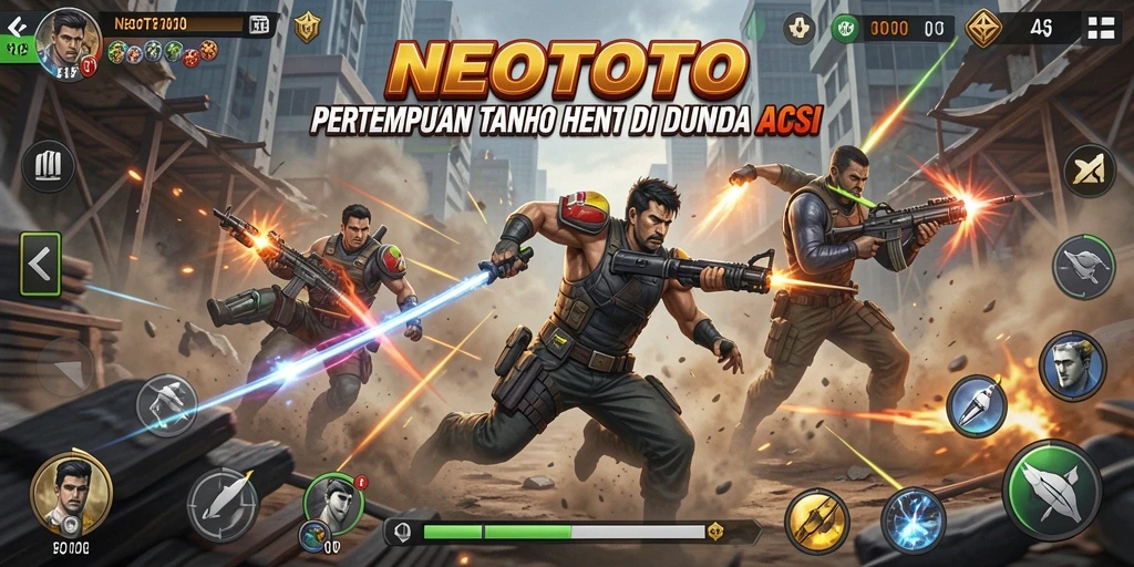 Screenshot gameplay NEOTOTO menampilkan aksi pertempuran yang mendebarkan.
