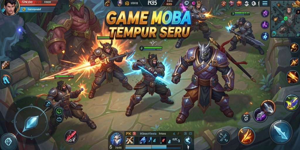 Gameplay seru PK95 dengan pertarungan strategis antar karakter MOBA.