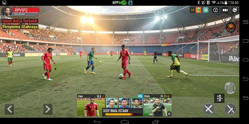 Gameplay RPVIP2 yang penuh aksi di lapangan sepak bola.